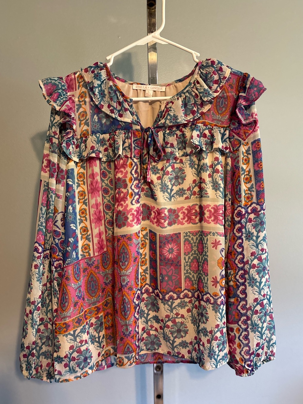 Stella And Ginger‎ Blouse Lined Flowy Floral Pattern Multi Soft Colors Large